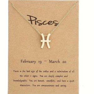 NEW Zodiac Sign PISCES Pendant Charm Golden Astrology Birthdate Necklace Set
